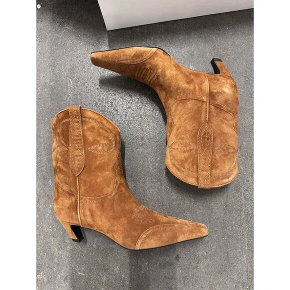 KHAITE Dallas Ankle Boots Caramel Brown Suede - Picture 8 of 10